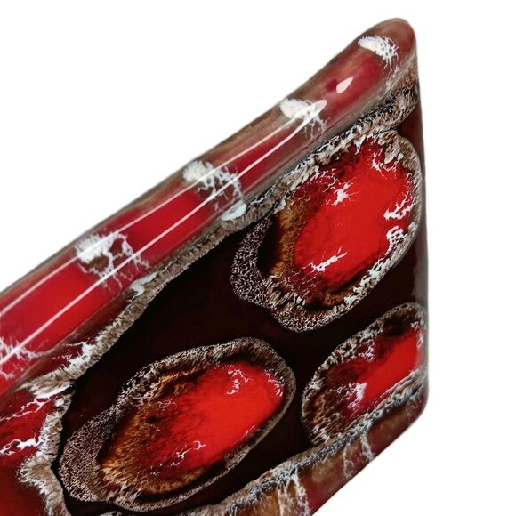 Vintage Ceramic Dust Pan Ashtray Catchall Lava Look Red Brown White MCM 10x6x2 - Picture 6 of 12